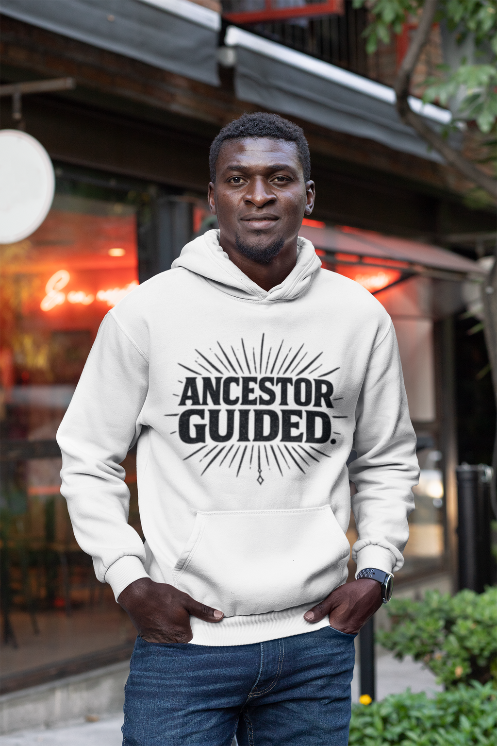 Ancestor Guided Hooded Long-Sleeve Tee — Spiritual Heritage Graphic Shirt
