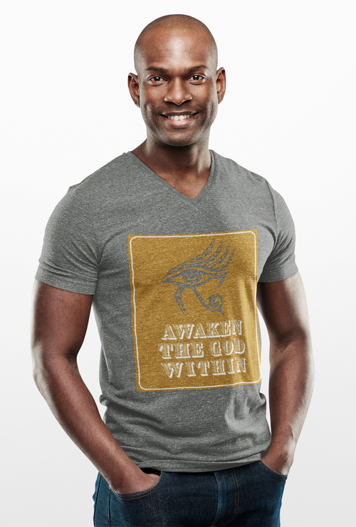 Awaken the God Within V-Neck Tee — Spiritual Eye of Ra Graphic Shirt