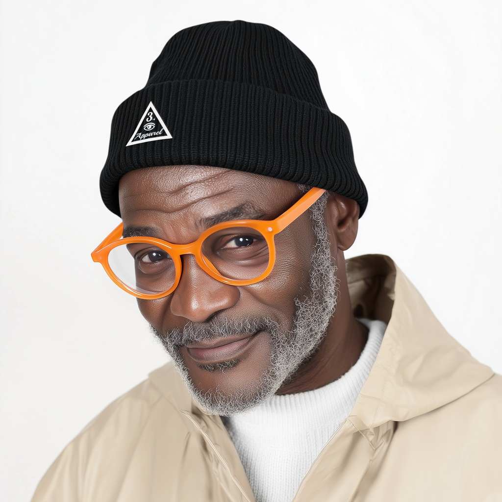 Black knit cuffed beanie embroidered triangle sacred geometry logo 3rd Eye Apparel