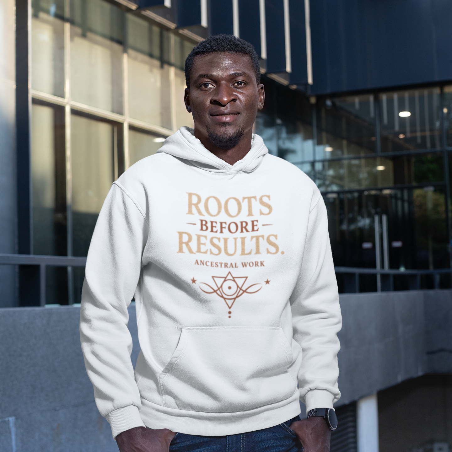 Black ancestral inspirational hoodie Roots Before Results heritage streetwear 3rd Eye Apparel