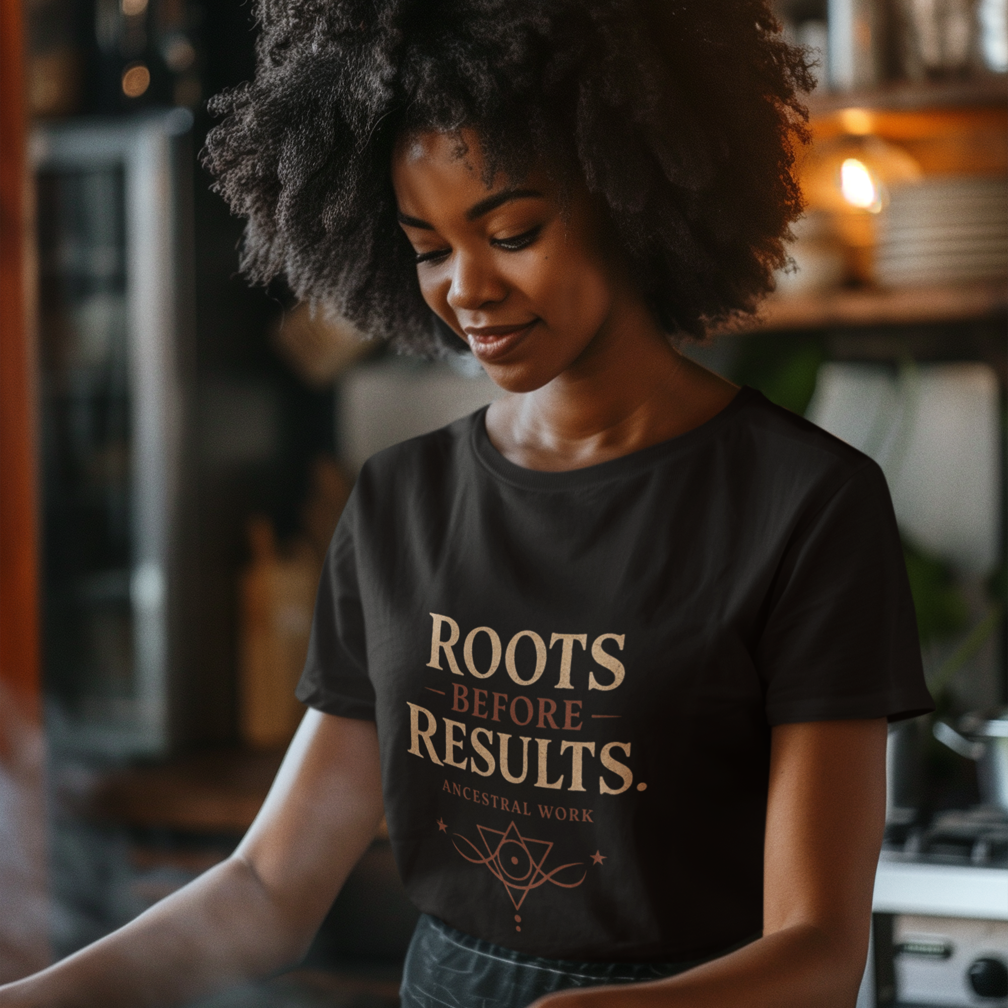 Black spiritual graphic tee Roots Before Results ancestral work conscious streetwear 3rd Eye Apparel