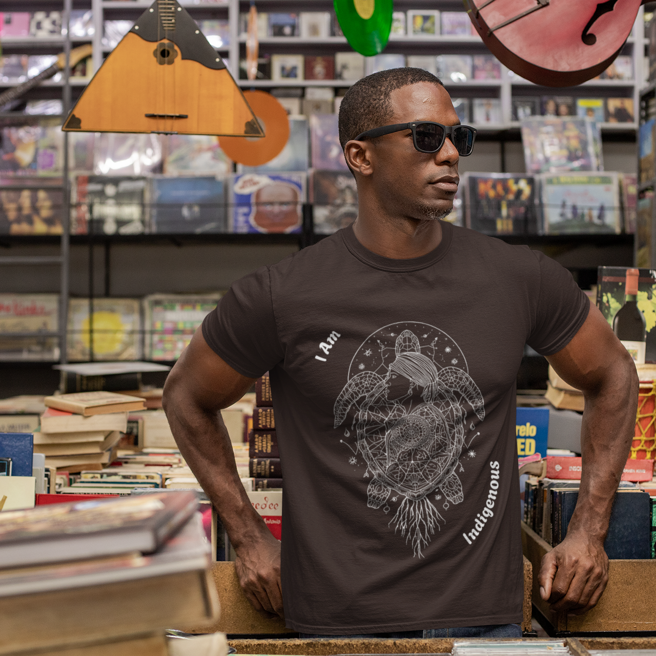 Black spiritual graphic tee Indigenous Man sacred geometry turtle design 3rd Eye Apparel